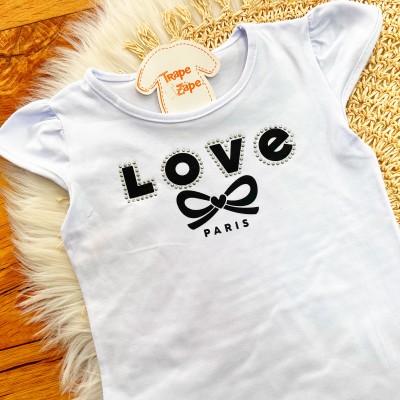 Conj. Blusa Love Paris e Short Saia - Branco e Preto